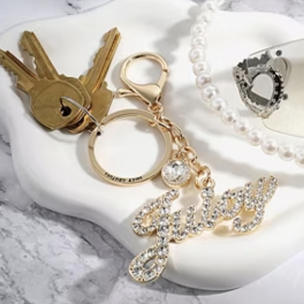Juicy By Juicy Couture Gold Tone Script Bag Charm/Key Chain NEW IN BOX